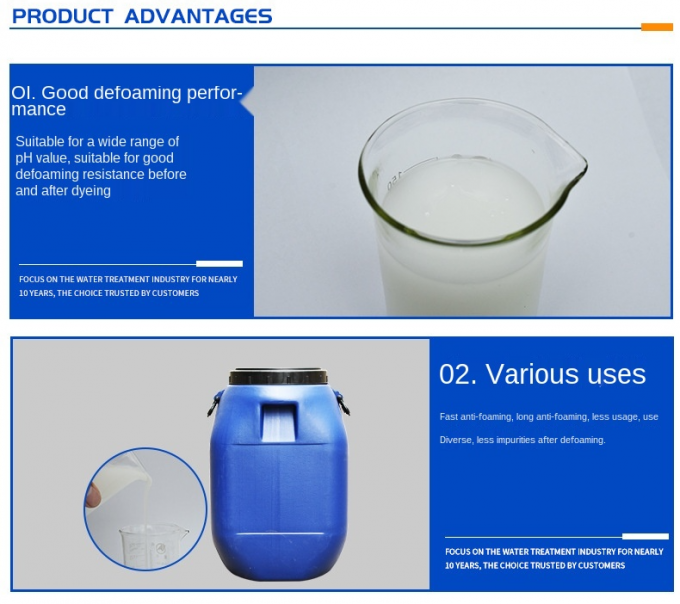 Βιομηχανική υφαντική εκτύπωση επεξεργασίας λυμάτων βαθμού που βάφει Defoamer σιλικόνης καταστολής αφρού 3